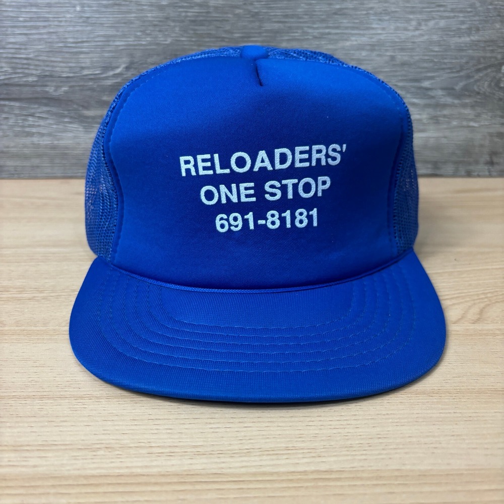 Vintage Reloaders One Stop Hat Cap Snapback Blue Foam Trucker Northwood Ohio